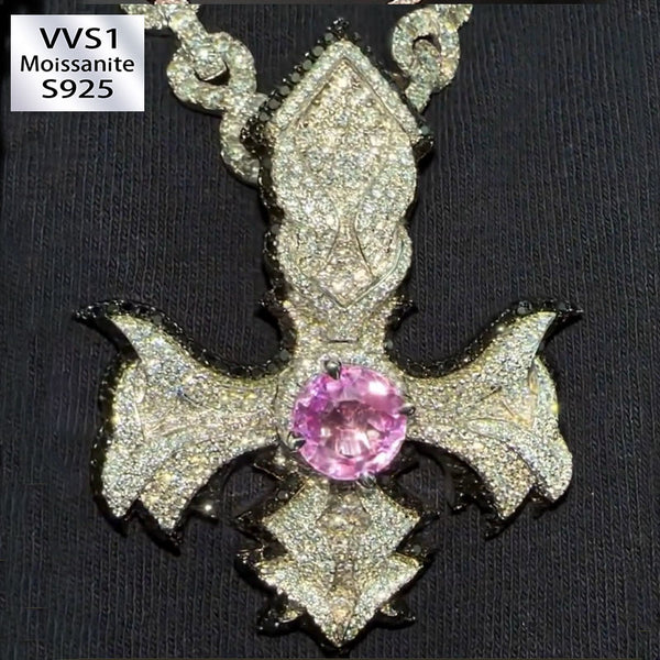 Moissanite Sword Cross with Purple Gemstone Pendant