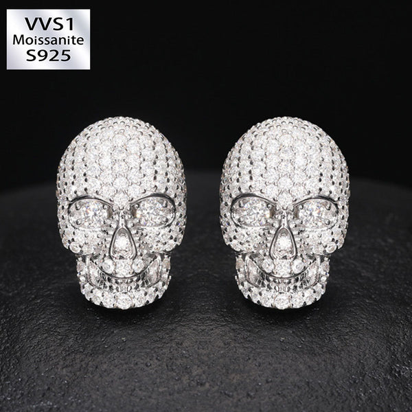 Moissanite Hip Hop Trend Skull Earrings