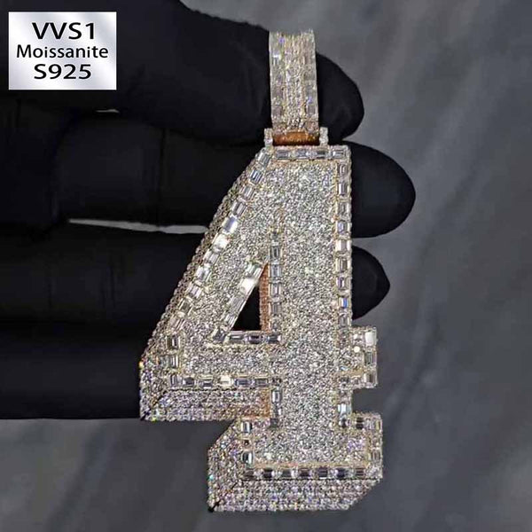 S925 Moissanite Baguette Number 4 Pendant