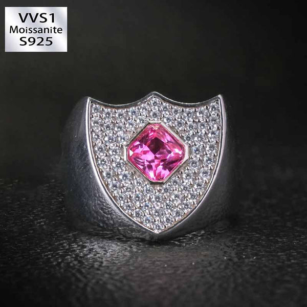 Moissanite Rose Ruby Shield Ring