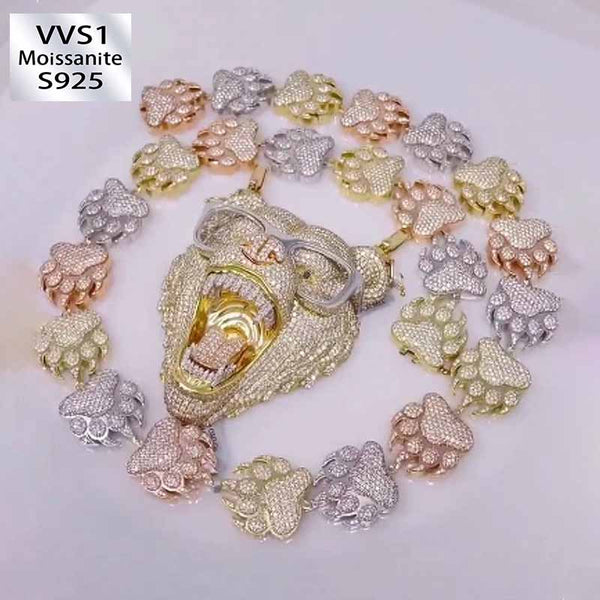 3-D S925 Moissanite Diamond Wearing Glasses Bear Pendant Set