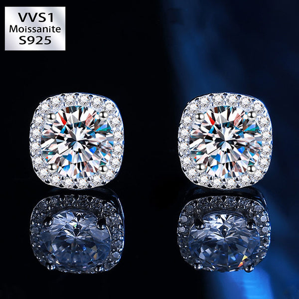 0.5CT/1CT/2CT Moissanite Square Rock Sugar Magnetic Earrings