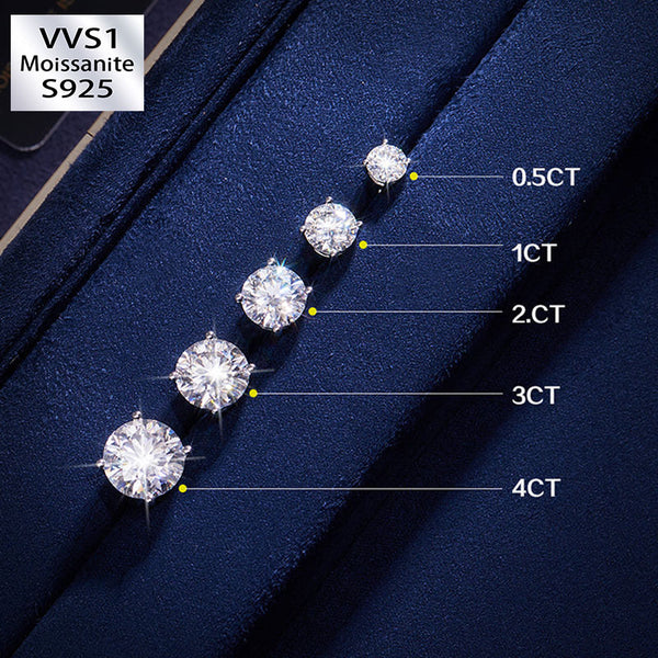 0.5Ct/1Ct/2Ct/3Ct/4Ct Moissanite Briliant Round Cut Stud Earrings in S925 Silver