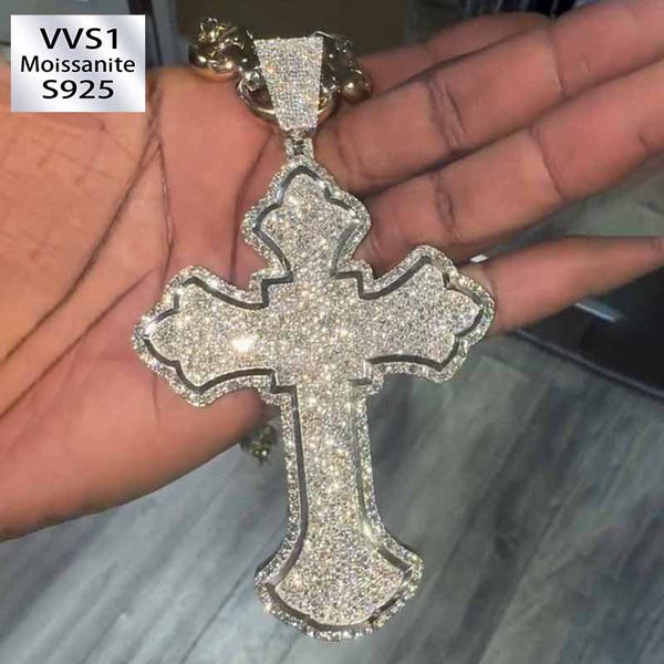 Moissanite Delicate Lace Cross Pendant