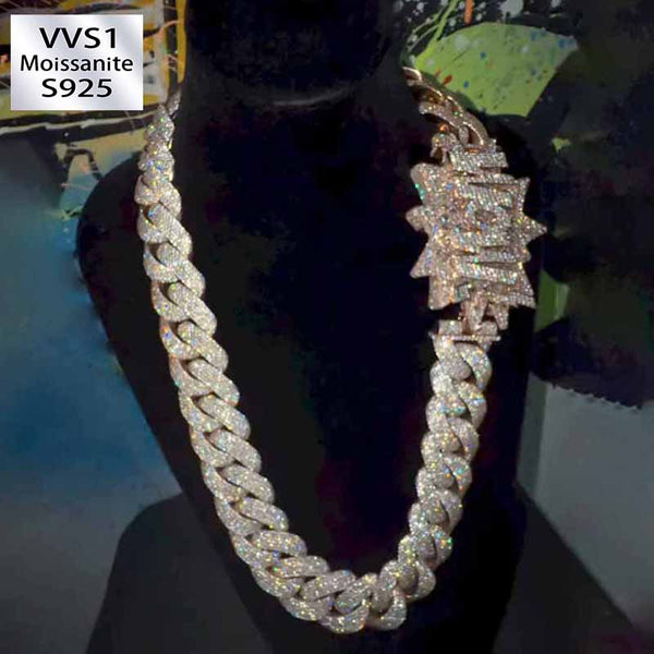 Moissanite "WOW" Letter Design Buckle 20mm Cuban Chain