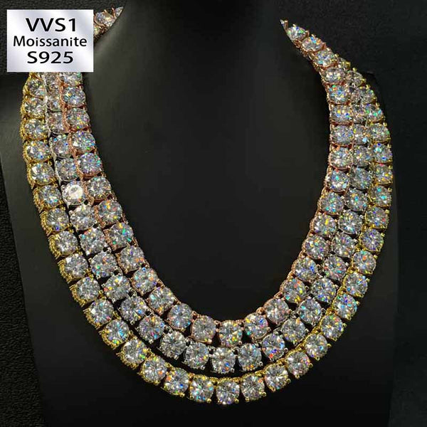 10mm Moissanite Side with Diamond Design Tennis Chain