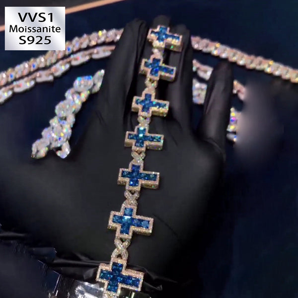 Moissanite Sapphire Cross Unlimited Cuban Bracelet