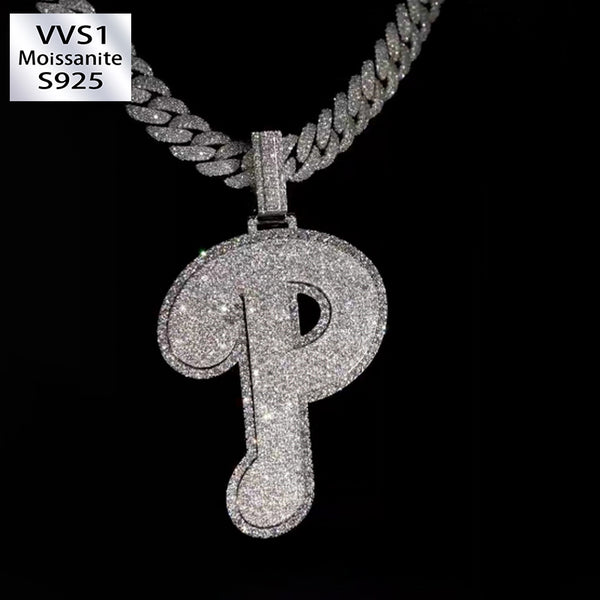 Moissanite Sparkle Letter "P" Full Diamond Pendant Chain Set