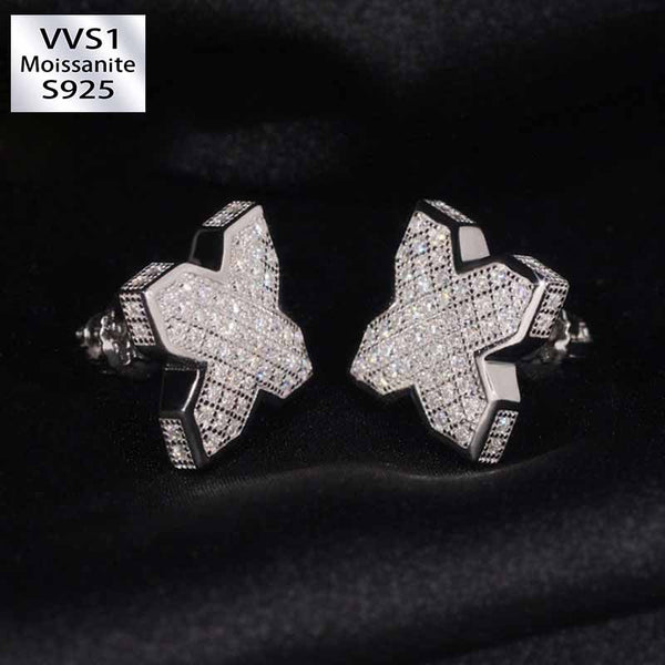 S925 Silver Moissanite Windmill Cross Earrings