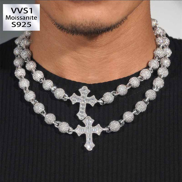 Moissanite Hip Hop Cross Round Ball Chain