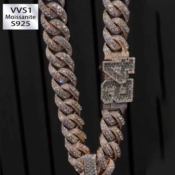 S925 Moissanite 24-letter buckle Cuban chain