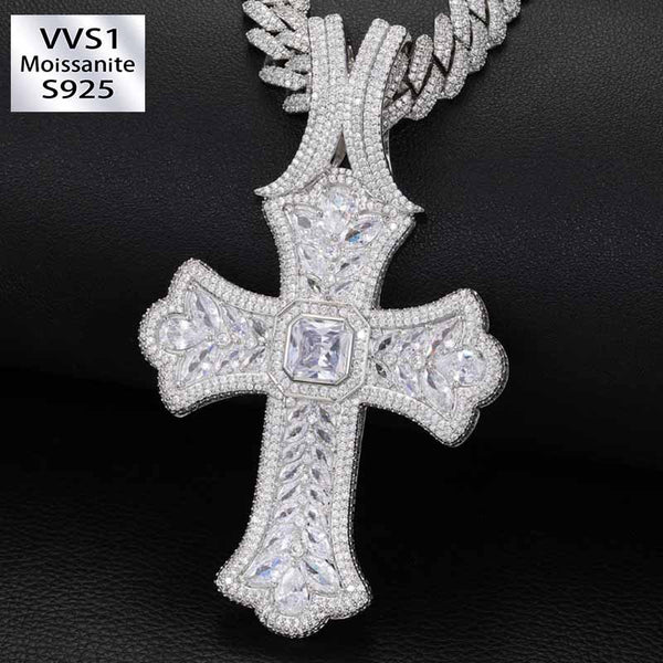 Moissanite Hip Hop Oversized Cross Pendant