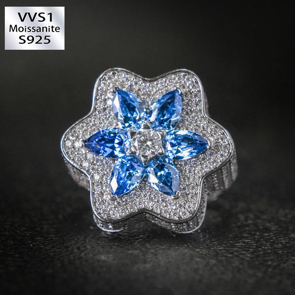 Moissanite Clover Sapphire Flower Ring