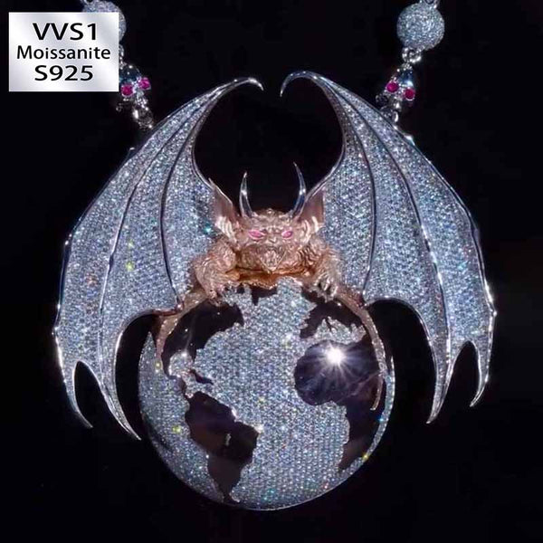 Moissanite Hip Hop Bat Planet Pendant