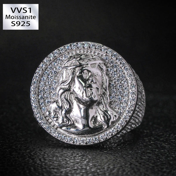 Moissanite Jesus Head Round Ring