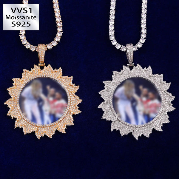 Moissanite Sunflower Custom Photo Pendant