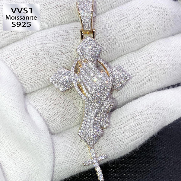Pointed Prayer Cross Moissanite Iced Out Pendant