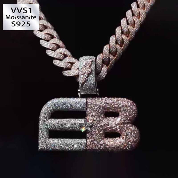 Moissanite Big Pear and Marquise Shape Diamonds "EB" Letter Pendant Chain Set