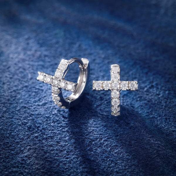 S925 Moissanite Cross Huggie Earrings