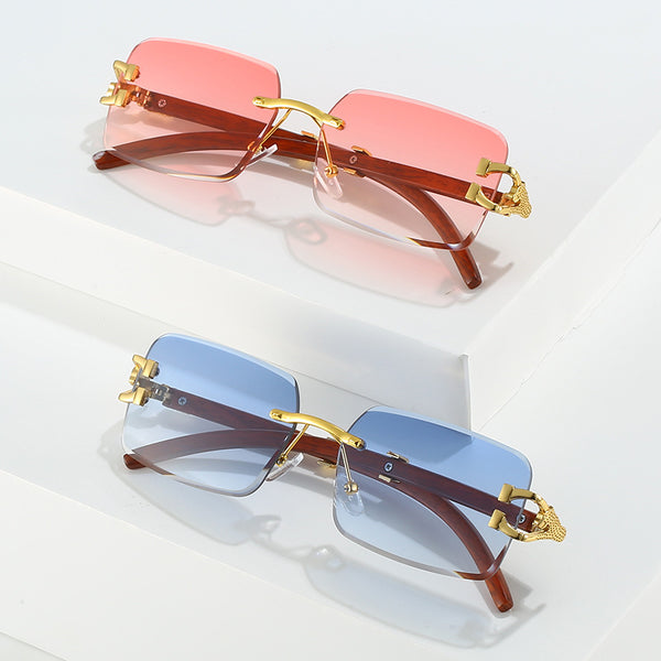 New Frameless Square Metal Leopard Design Frame Sunglasses