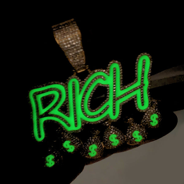 Ice Glow in the Dark Letter Rich Money Bag Pendant