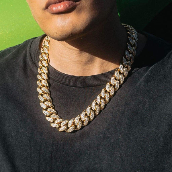 19mm Ice Out Diamond Cuban Chain In Gold