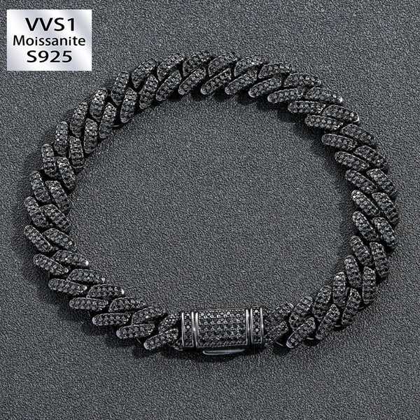 10mm/13mm/15mm/20mm Black Moissanite Hip Hop Diamond Cuban Bracelet