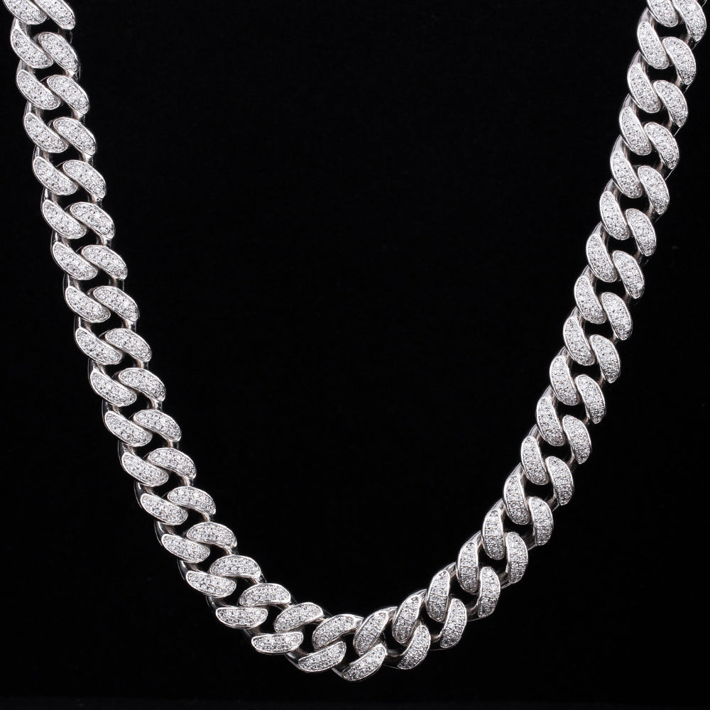 12mm Iced Out Cuban Link Necklace in White Gold KRKC