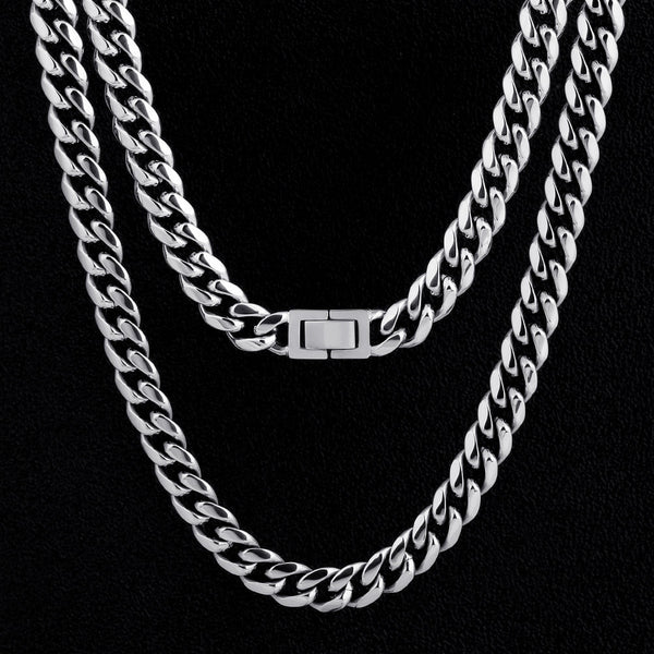10mm Cuban Link Chain in White Gold for Men's