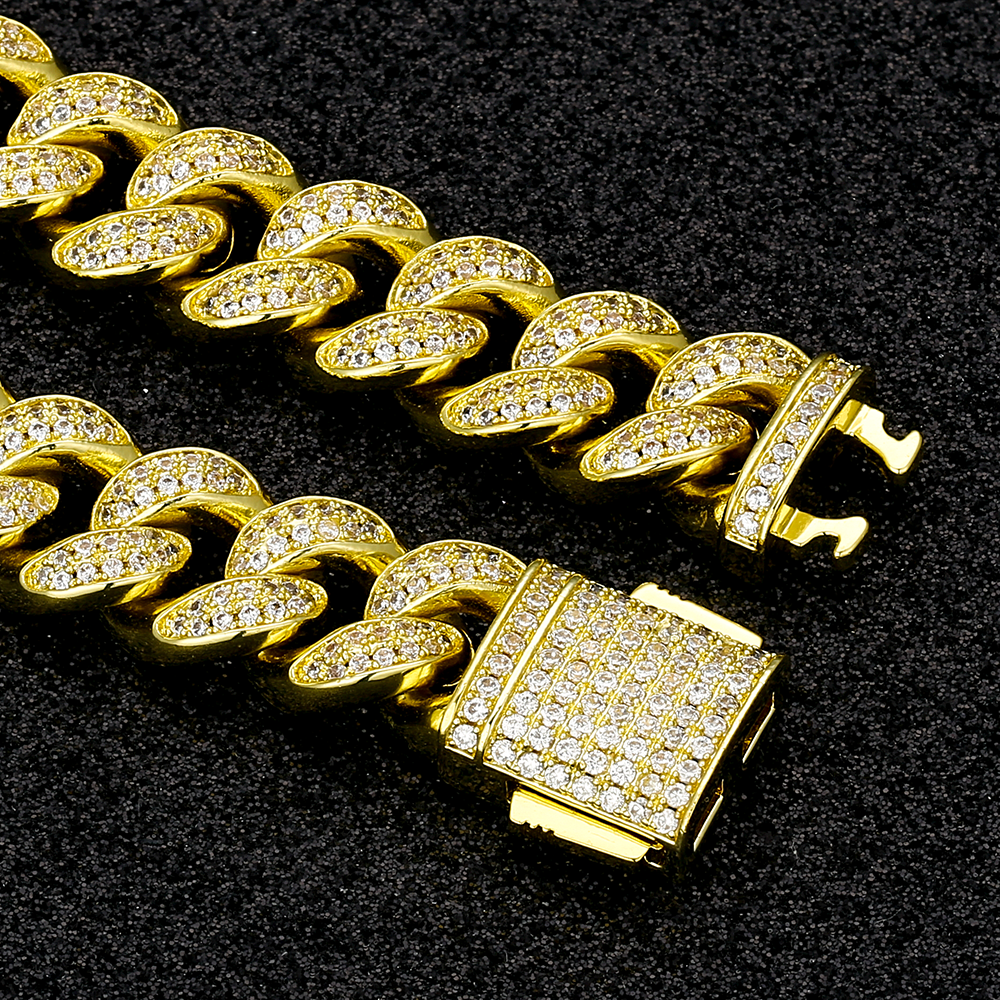 12MM Iced Cuban Link Bracelet 14K Gold Plated-krkcom