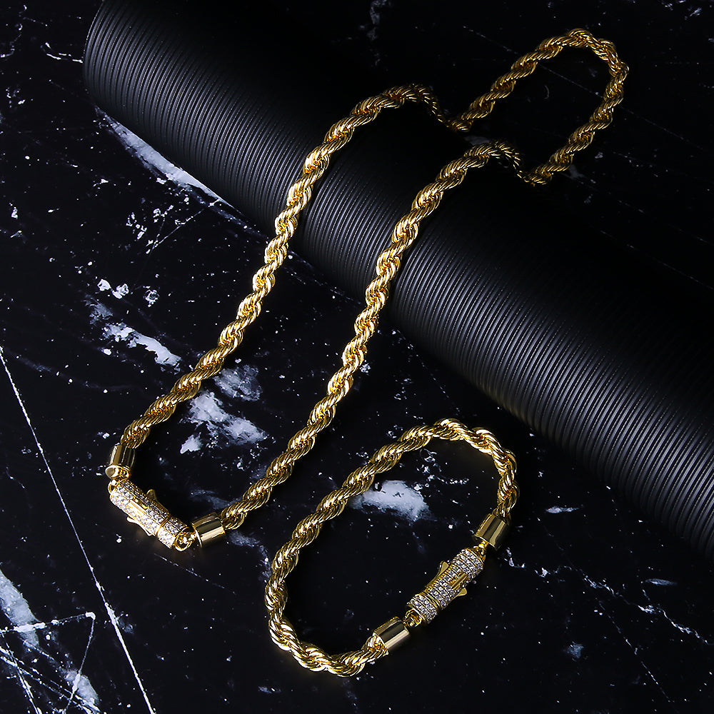 6mm Rope Chain (Iced-lock) 14K Gold Plated-krkcom