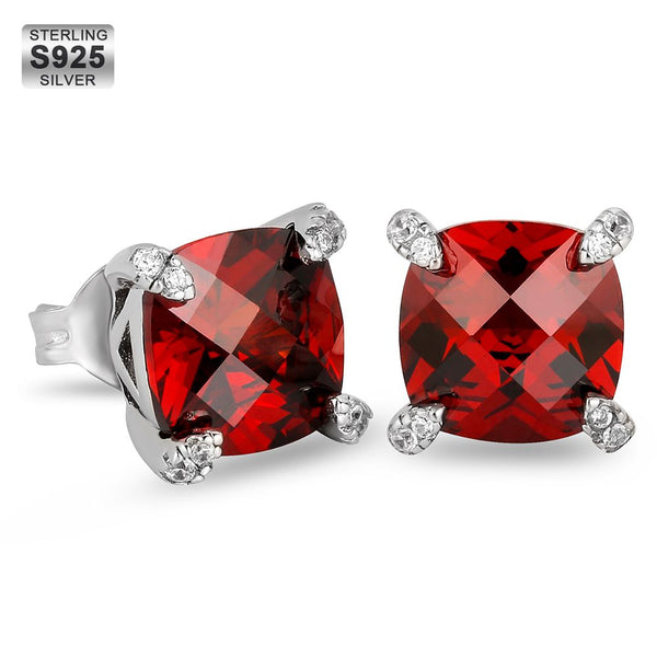S925 July Birthstone Ruby Stud Earrings for Men