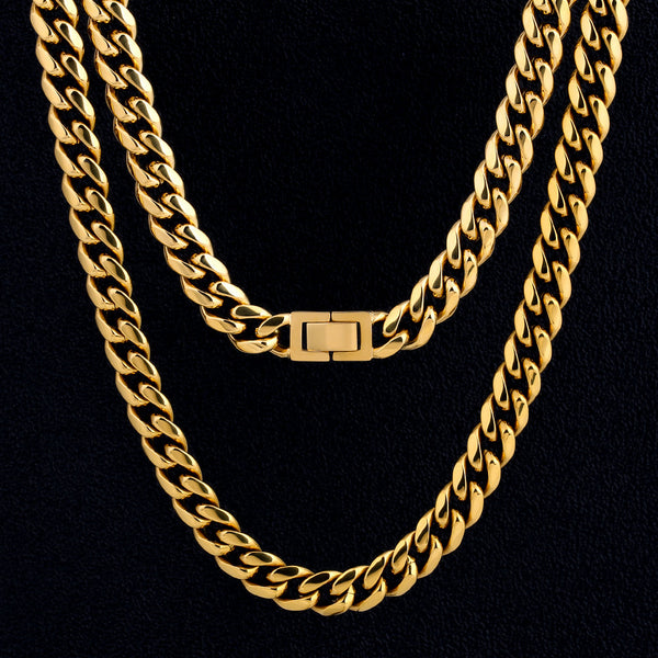 10mm Cuban Link Chain in 18K Gold for Men's