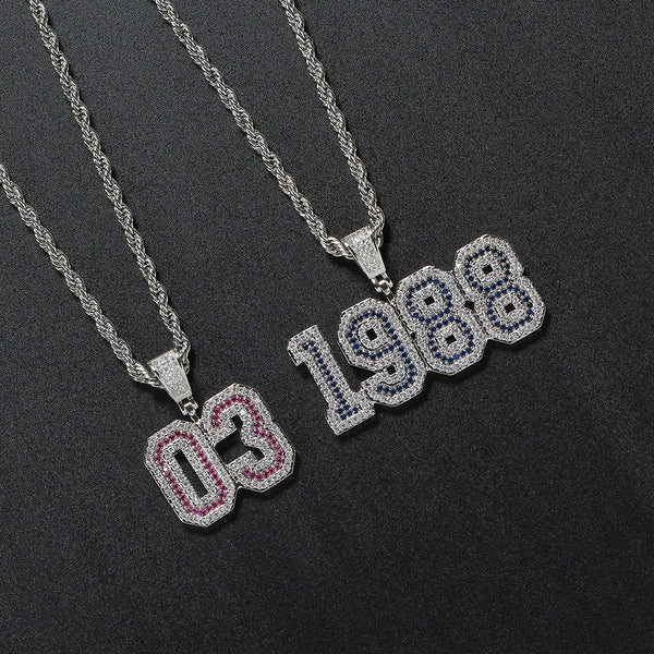 Ice Out Number Color Necklace Custom Pendant