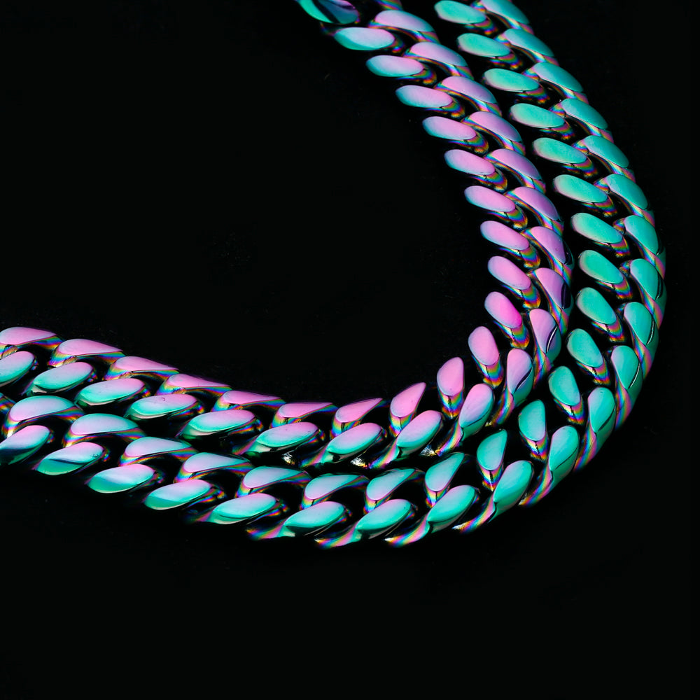 10mm Rainbow Miami Cuban Link Chain and bracelet set-krkcom