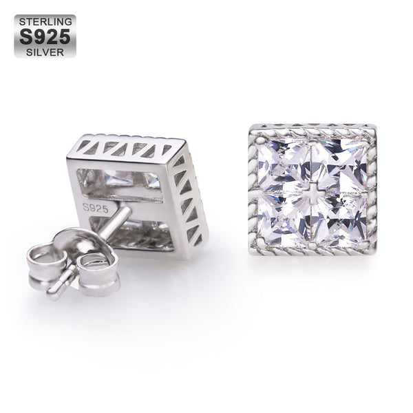 S925 Princess Cut Diamond Stud Earrings for Men