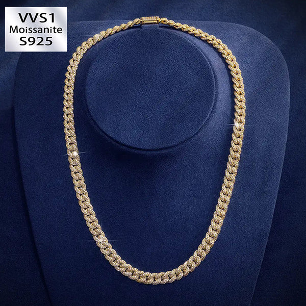 8mm Moissanite Cuban Link Chain in Yellow Gold