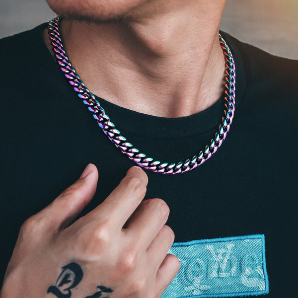 10mm Rainbow Miami Cuban Link Chain For Men's