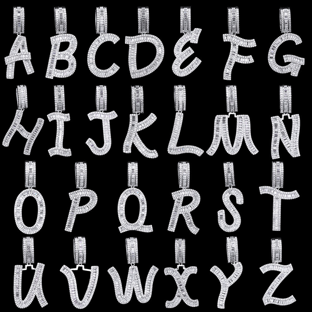 Iced Baguette Letters Pendant-krkcom
