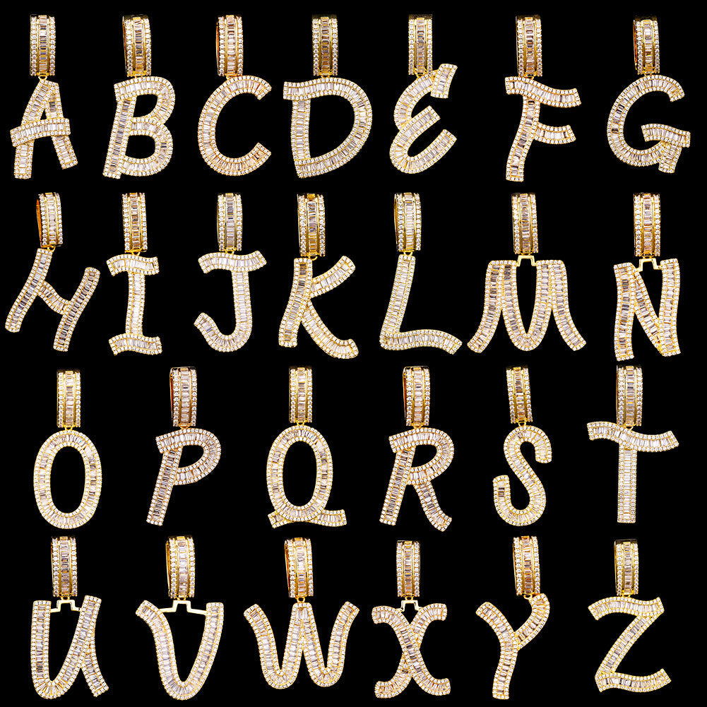 Iced Baguette Letters Pendant-krkcom