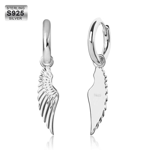 S925 Dangle Angel Wing Gold Hoop Earrings for Men