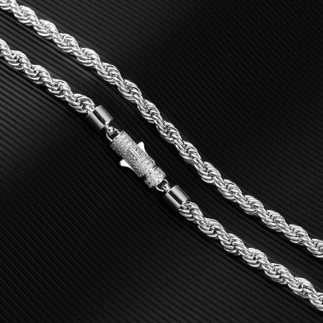 6mm Rope Chain White Gold Plated(Iced Lock)-krkcom