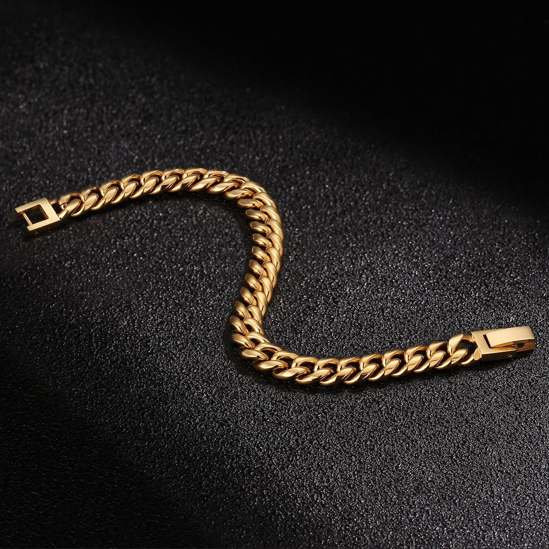 8mm Miami Cuban Link Chain and Bracelet Set 18K Gold Plated-KRKC&CO