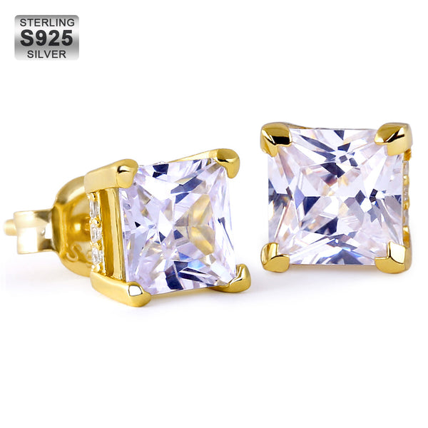 S925 Princess Cut Diamond Stud Earrings for Men
