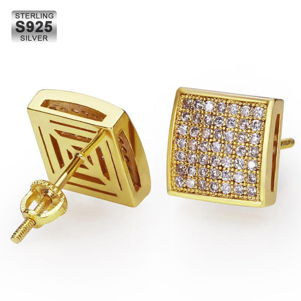 S925 Square Diamond Stud Earrings for Men