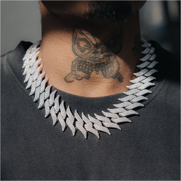20mm Spiked Cuban Chain White Gold