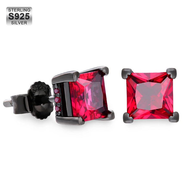 S925 Ruby Diamond Stud Mens Earrings