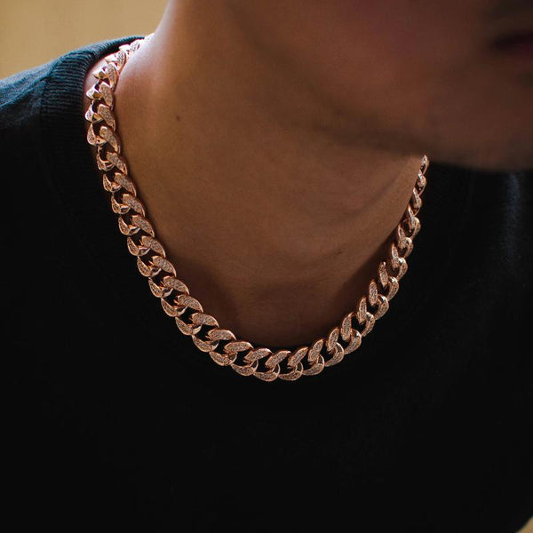 Diamond Cuban Link Chain (12mm) in Rose Gold