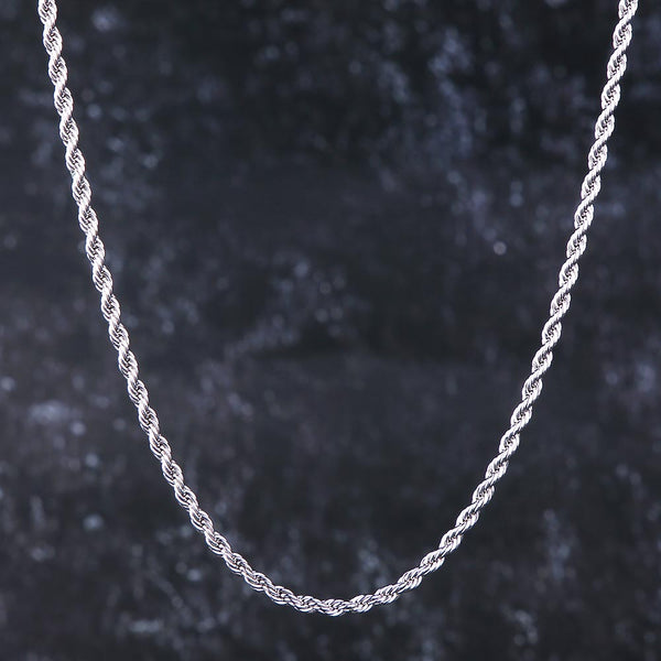 3mm Rope Chain White Gold Plated-krkcom