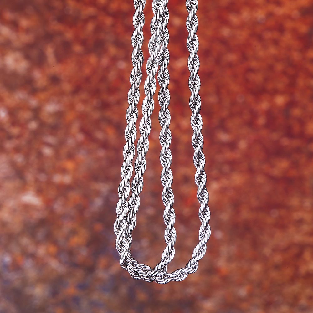 3mm Rope Chain White Gold Plated-krkcom